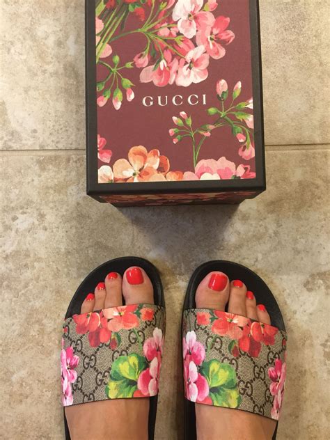 gucci bloom alides|Gucci floral slides outfit.